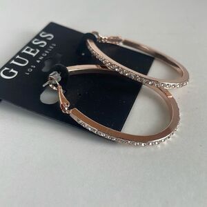 NEW Guess Rose Gold Colored Rhinestone Accent Hoop Pierced Earrings